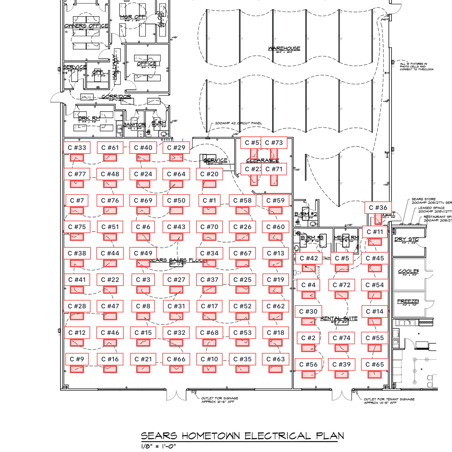 ElectriCount takeoff view of an electrical plan with 77 counted fixtures labeled on the drawing